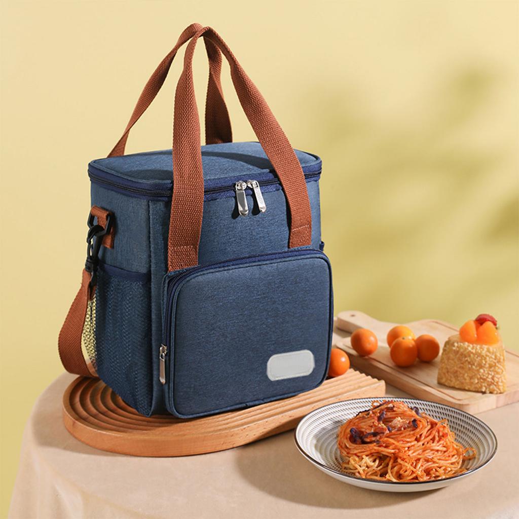 Elegant Oxford Cloth Lunch Bag Portable Food Container Insulated Leakproof Pouch with Multiple Pockets for Daily Use