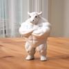 Creative Muscular Bull Sculpture with Crossed Arms, Whimsical Statue Home Office Desk Decor