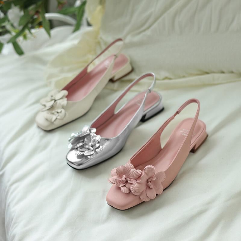 New flat-soled sandals women's summer women's bag head sandals genuine leather Korean version non-slip beef tendon sole low heel rear empty sandals