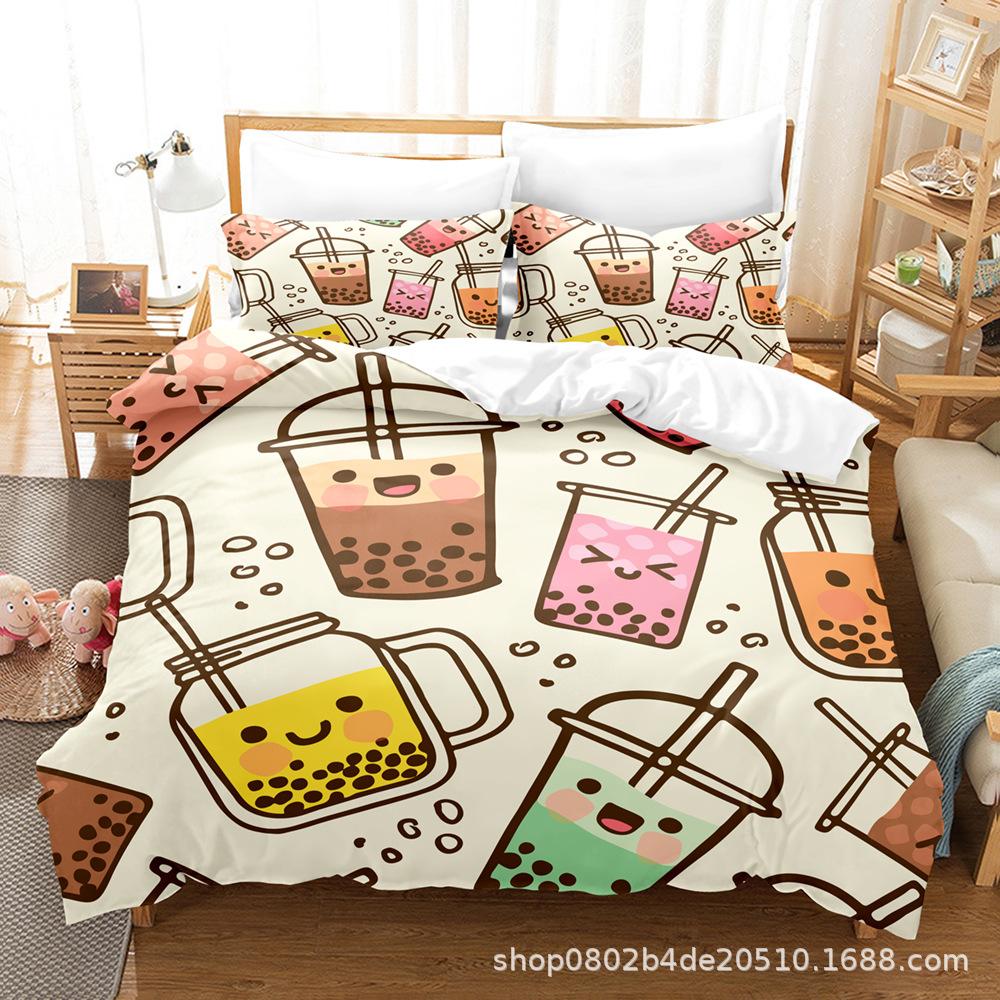 Home Textile Three-Piece Set, Digital Printing Food Series Bed Sheet Quilt Three-Piece Set