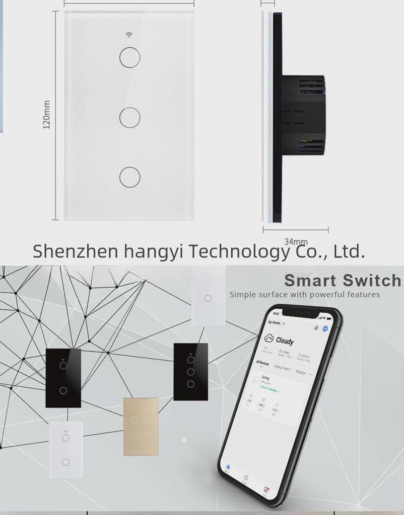 Tuya Smart US Standard WiFi Touch Switch, Single Live Wire, Tempered Glass, RF433.