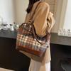 Karierte Einkaufstasche mit großer Kapazität, Umhängetasche für Damen, Vintage-Rucksack
