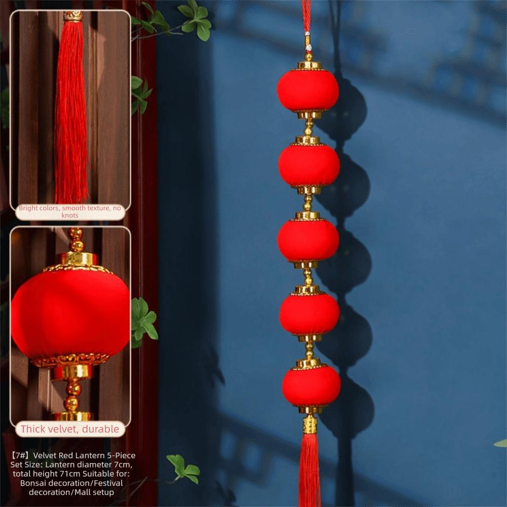 Chinese Style New Year Lantern String Fu Character Traditional Red Ball Lantern String Handmade with Tassels