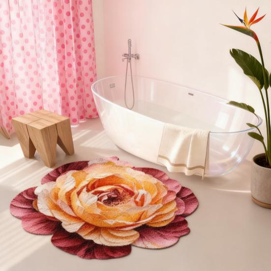 Padlószőnyeg 3D Virágos Mintával Csúszásmentes Pontozott Dombornyomott Hátoldal Ajtószőnyeg Gyorsan Száradó Nedvszívó Fürdőszobai Bejárati Szőnyeg