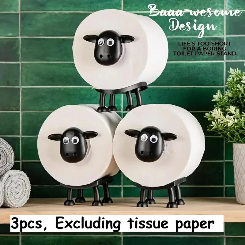 Schaf Klopapierhalter - 3D-gedruckter schwarzer Schaf-Klopapierhalter - Lustige Taschentuchrollen-Aufbewahrung - Niedliche Badezimmer-Deko - Set von 1/3