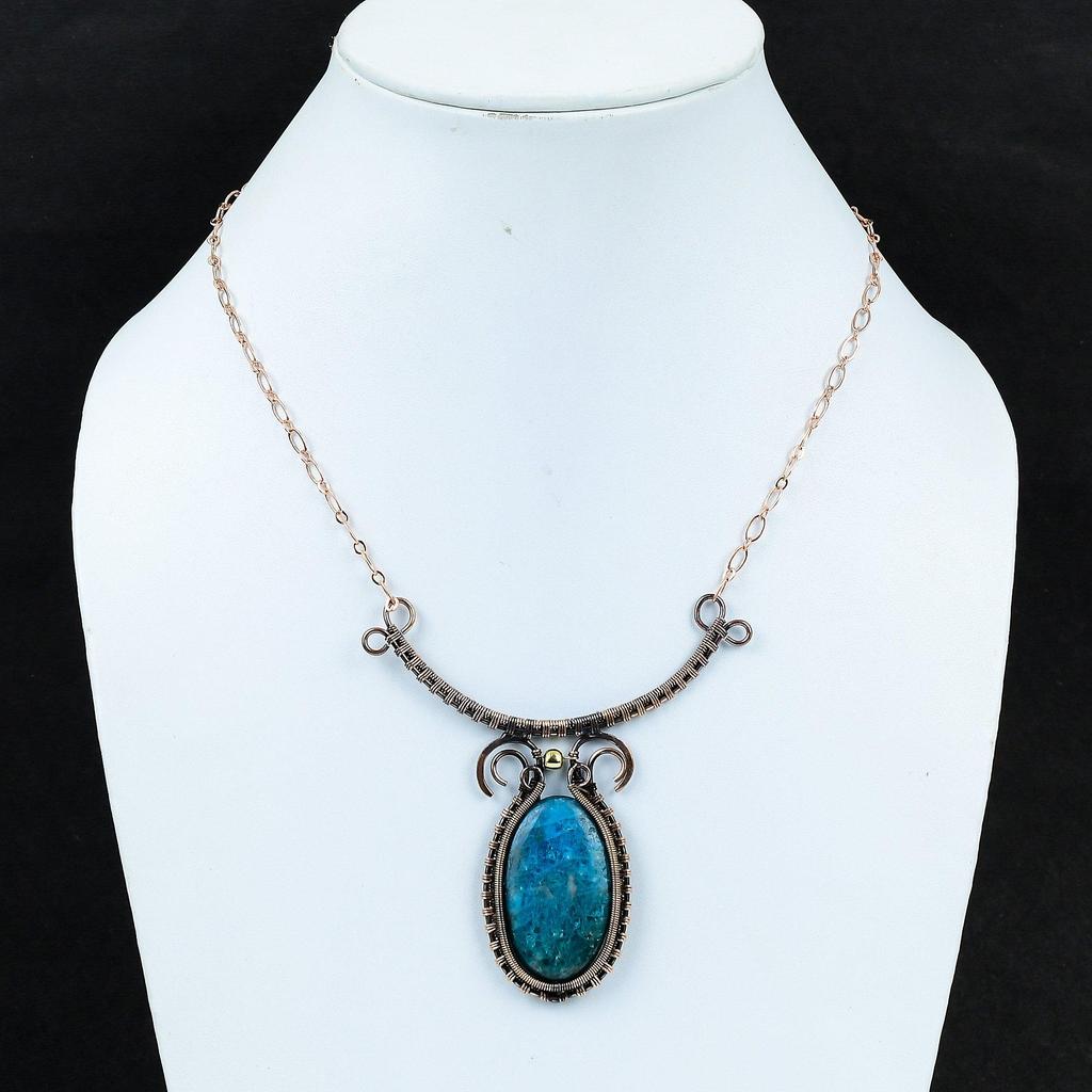 Neon Apatite Necklace Copper Wire Wrapped Necklace Adjustable Chain Necklace Copper Jewelry Handmade Natural Gemstone Necklace Gifts For Mom