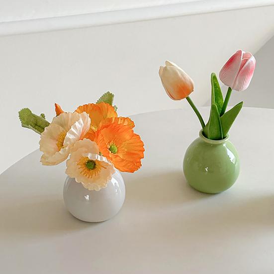 Kleine Runde Keramikvase Minimalistisch Nordisch Modern Dekorative Vase für Wohnzimmer Küche Schlafzimmer Eingangsbereich Kaminsims Tischmittelstück