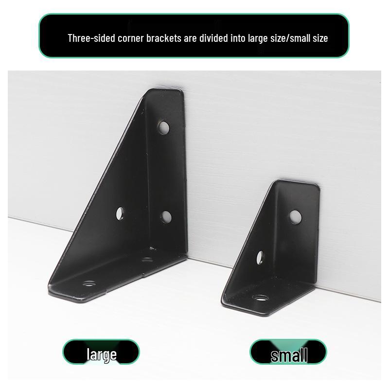 Black Powder-Coated Three-Sided Angle Iron Bracket for Kitchen Cabinet Reinforcement and Support