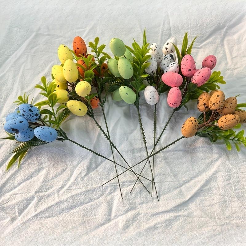 2pcs Colorful Speckled Egg Floral Picks Decorative Artificial Branches with Foam Eggs Green Leaves Home Party Vase Arrangements