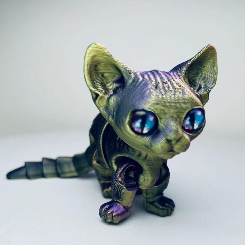 3D Printed Siamese Cat Movable Joint Fidget Toy Stress Relief Decompression Desktop Ornament Kid Figure Toy for Adults Kids Gift