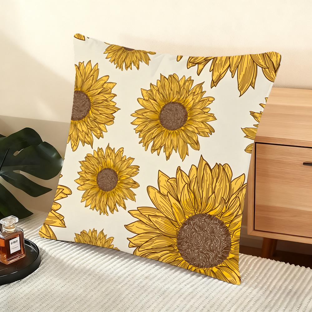Sunflower Pattern Cushion Cover Soft Short Plush Pillow Cover Smooth Cozy Texture Aesthetic Cushion Case Home Decor