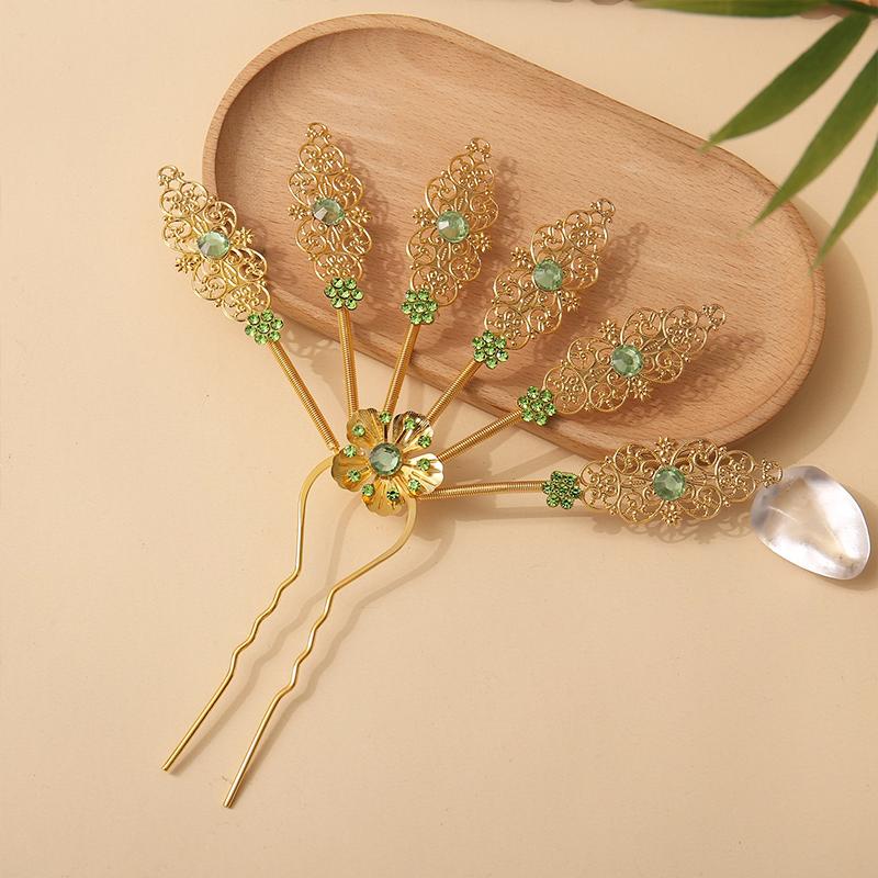 1PC Elegant Performance Flower Soft Gloss Alloy Hairpin Ethnic Style Hairpin