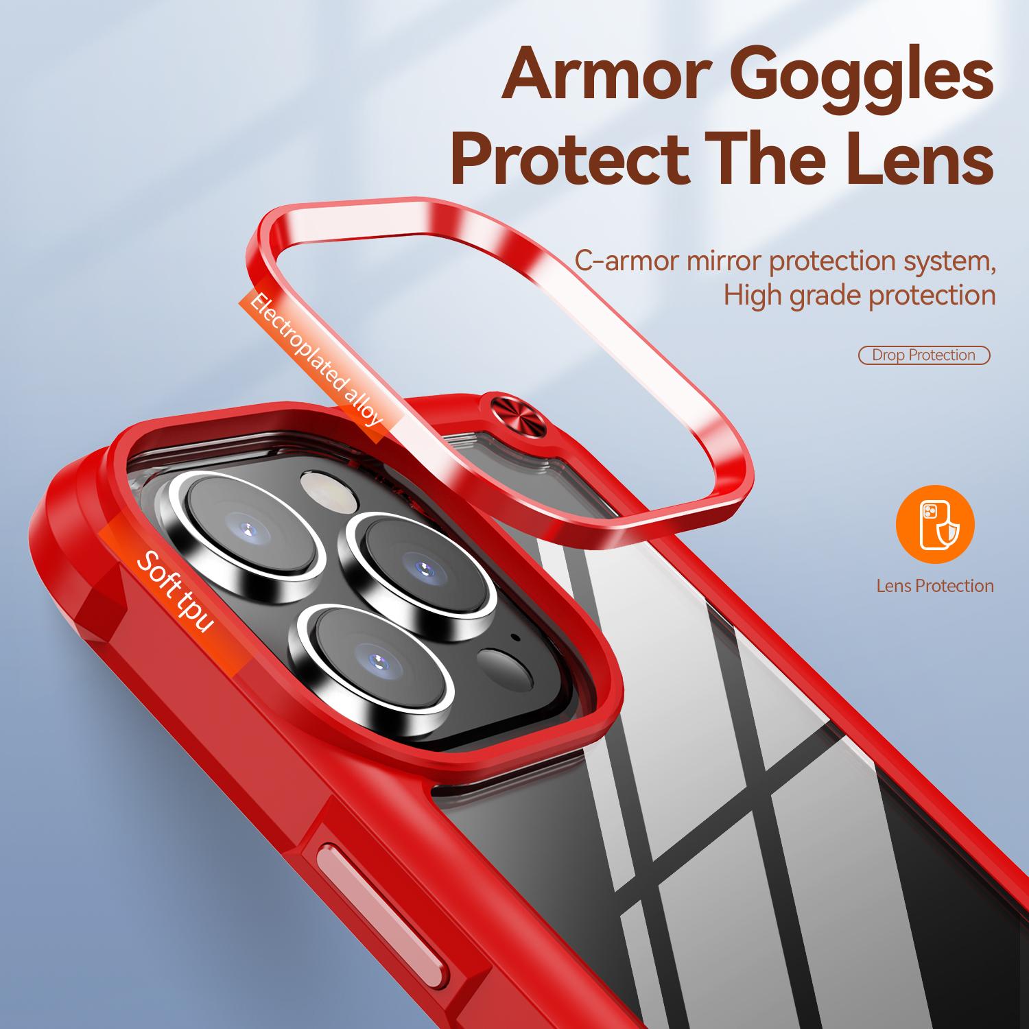 

For iPhone 16 Pro Max Case Hybrid PC+TPU Back Phone Cover with Alloy Lens Frame Red