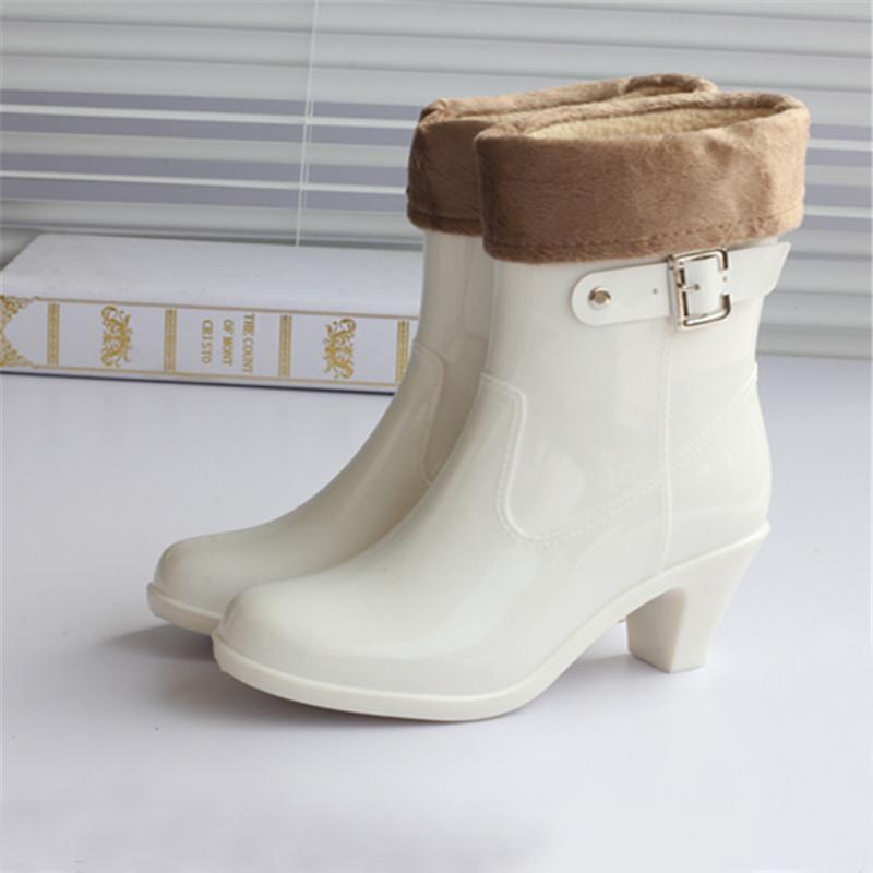 

Women s Rains Shoes High Heels Medium Style Rain Boots Ladies Waterproof High-Heeled Rainboots Woman Water Shoes Snow Boots 40