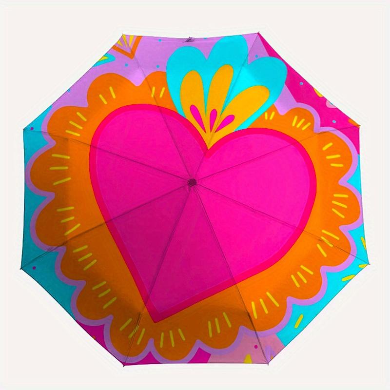 1pc Heart Decor Automatic Open, Sturdy Iron Frame, Compact Folding Design, All-Season Portable Umbrella for Women & Men Yy250801104