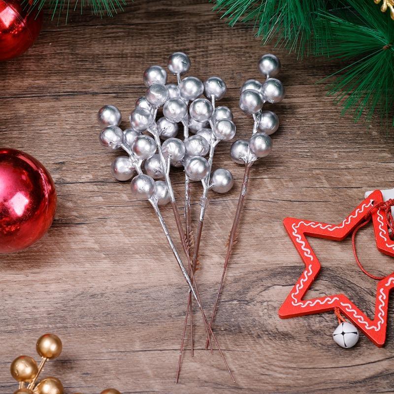 10pcs Artificial Holly Berry Christmas Decor Wire Bundle Garland Wreath Christmas New Year Fake Red Berries for Wreath DIY Home Decor