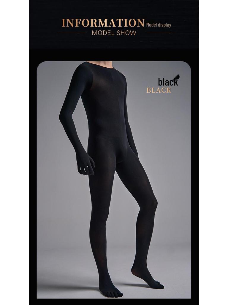 Pánské plus size sametové body s pětiprstými rukavicemi a kalhotami bez zad - Sexy černé punčochy