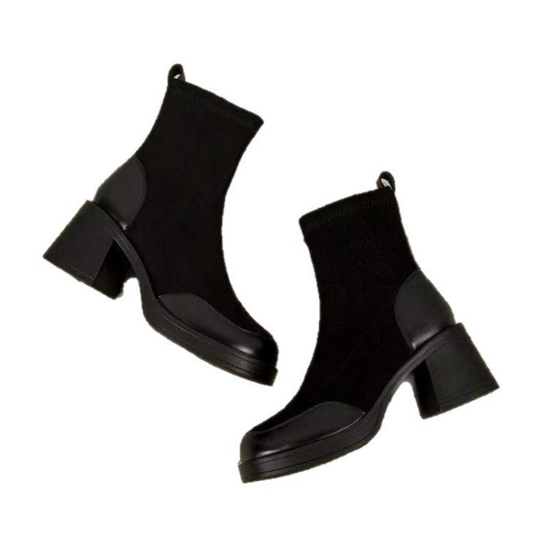 Mittelstiefel Damenmode dicker Absatz dünne Stiefel Frühling und Herbst Einzelstiefel neue Herbst- und Wintermittelabsatz Lammfellstiefel Kurzstiefel