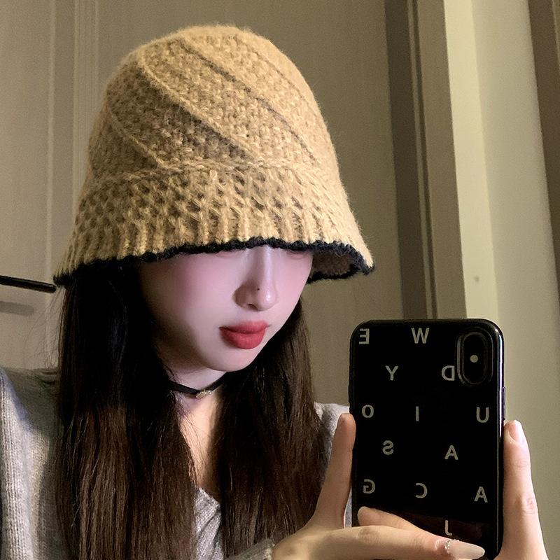 Fisherman's Hat Children's Autumn and Winter Literary Fan Knitted Wool Hat Student Warm Versatile Bucket Basin Hat