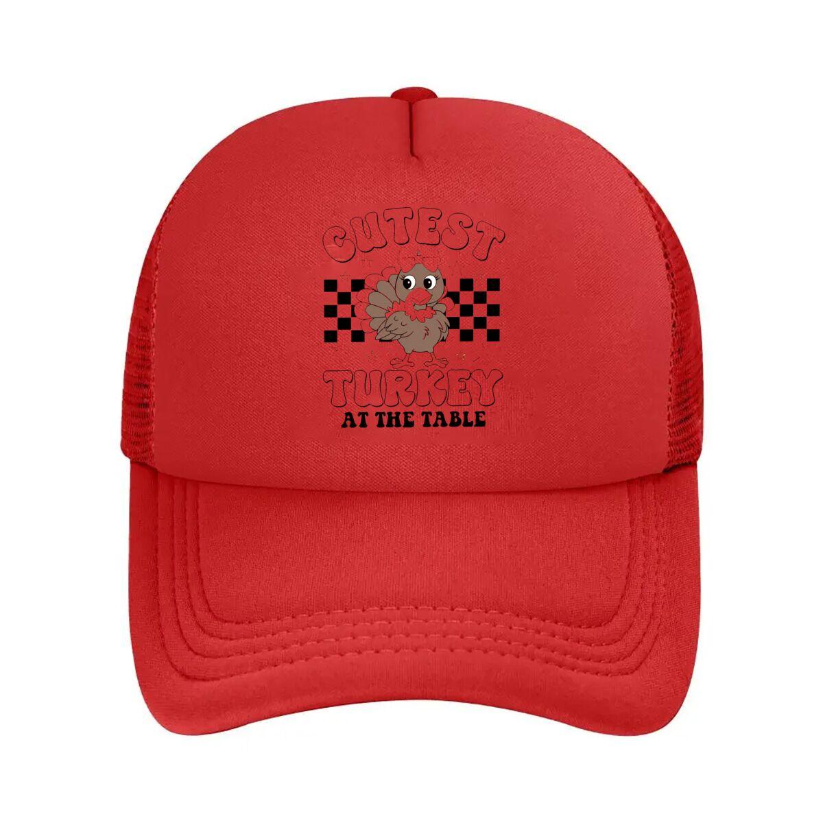 Cutest Turkey At The Table Checkered Thanksgiving  Mesh Baseball Cap Hip Hop Adjustable