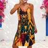 Women Plus Size V Neck Double Straps Sleeveless Printed Iridescent Blue Mini Dress