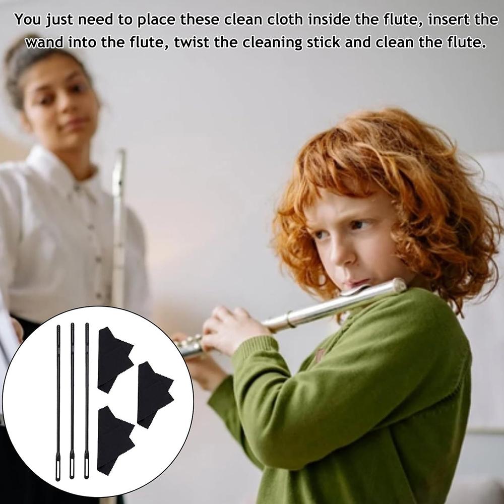 3Sets Flute Cleaning Rods & Cloth Interior Care Cleaner Tool for Wind Instrument
