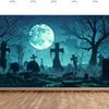 Elegant Halloween Banner: Cemetery Tombstone Design and Full Moon Suitable for rooms.PMJ