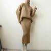 European and American Style Turtleneck Sweater Set Women's Loose Thermal Cover Head Pit Strip Skirt Sweater Two-piece Set Popular