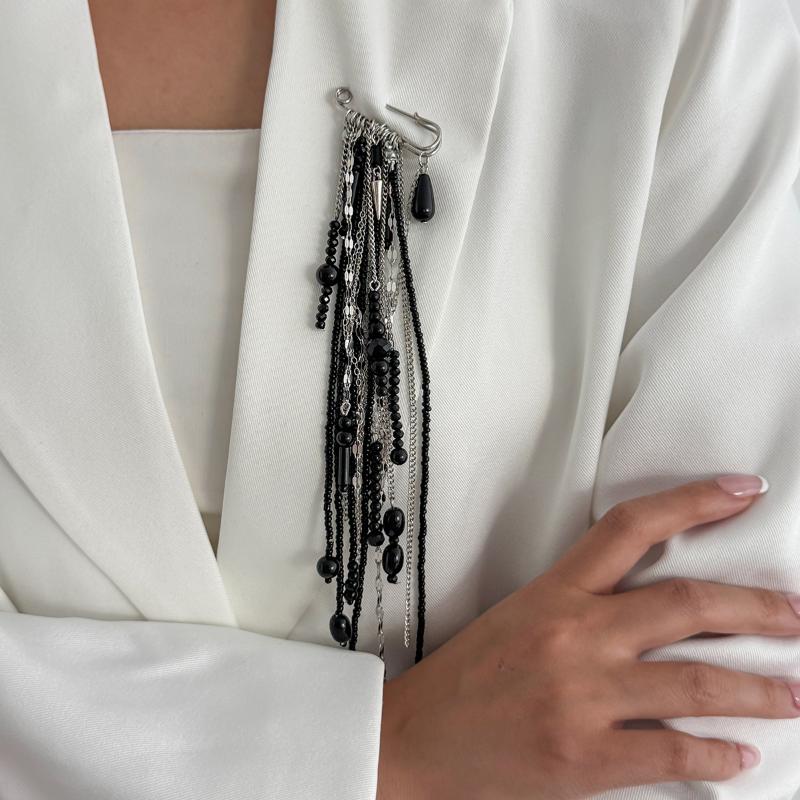 Exaggerated Imitation  Tassel Chain Brooch Clothing Tie Pin Bead Fixed Ornament Banquet Party Jewelry Accessories Gifts