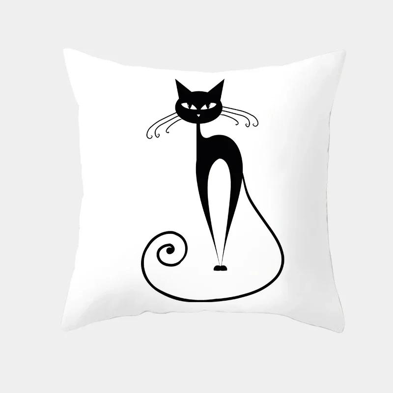 Cute Cartoon Cat Cushion Cover Creative Black White Naughty Cat Pillow Case Home Textiles Decorative Pillow Cover For Sofa
