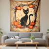 Black Cat with Pumpkins and Autumn Leaves Patterned Tapestry Decorative Wall Hanging, Home Bedroom Living Room Decor