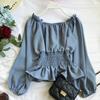 One Shoulder Off Shoulder Chiffon Shirt for Women In Spring and Autumn Women's Waist Cinched Ruffle Edge Shirt