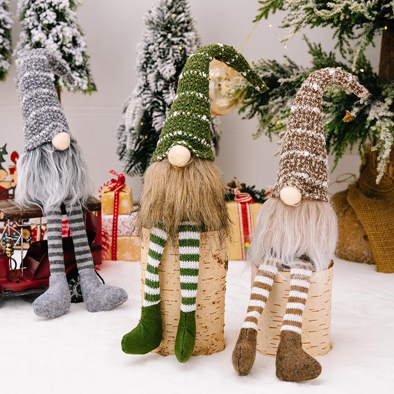 Christmas Decorations Striped Knitted Hat Rudolph Reindeer Hanging Legs Faceless Doll Dwarf Figurine for Home Holiday Decor