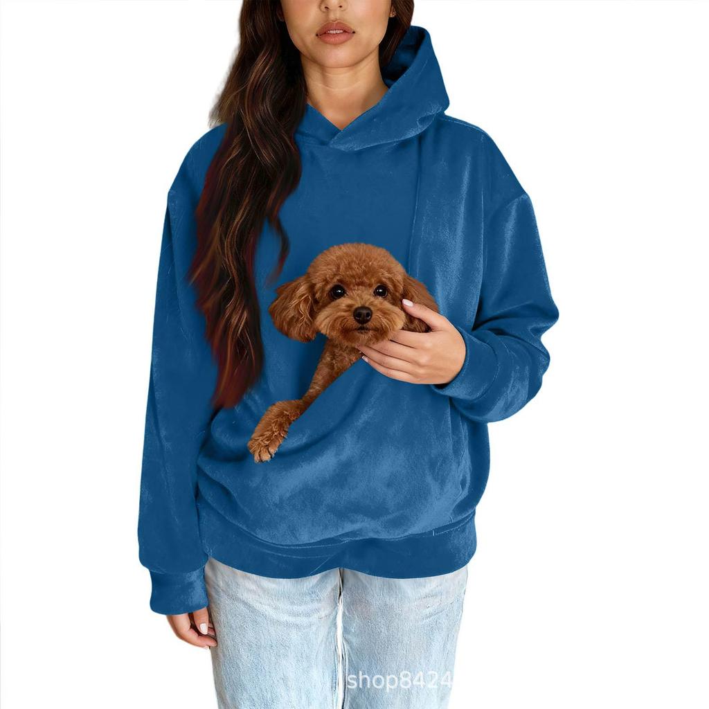 Unisex Fashion Casual Solid Color Long Sleeve Hooded Sweatshirt with Pet Pocket