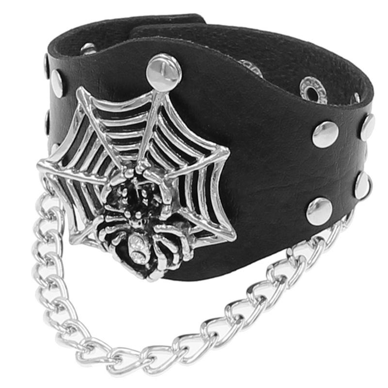 Punk Totenkopf Skelett Armband Ketten Stacheln Nieten Nietenbreites Manschetten PU-Leder Gothic Rock Unisex Armband Armreif Herrenschmuck