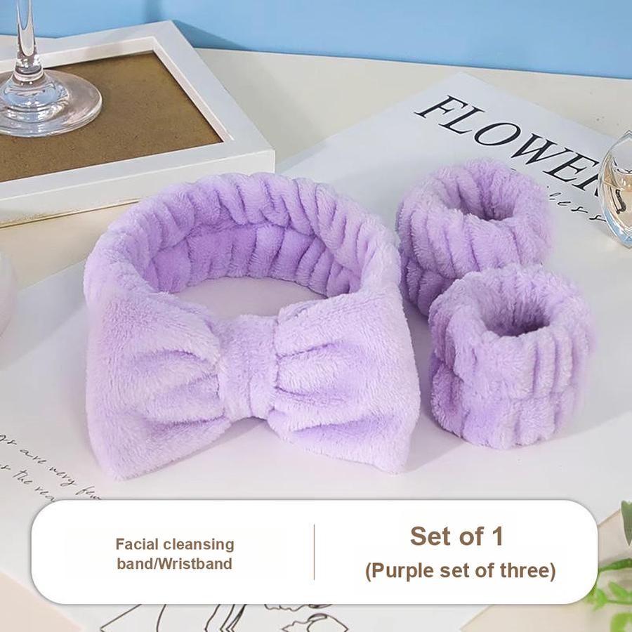 

2 шт. Набір пов язок для обличчя з бантом-метеликом - Пов язка для волосся, Нарукавна пов язка, Гумка для пучка - Водонепроникна пов язка на зап ястя для вмивання обличчя 14cm && 7*5.5cm фіолетовий