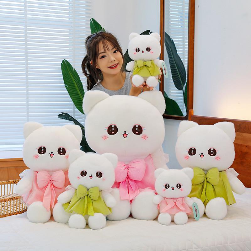 Plush Cat Toy Doll Bow Dress Kitty Stuffed Animal Cartoon Home Ornament Gift