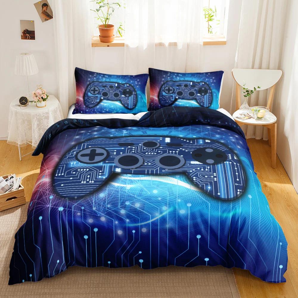 Games Duvet Cover Set Gradient Gaming Comforter Cover for Kids Teen Gamepad Bedding set Neon Games Polyester Qulit Cover