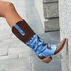 Lenkisen PU Autumn Winter Shoes Square Toe Thick High Heels Strange Style Painting Leather Keep Warm Fashion Thigh High Boots