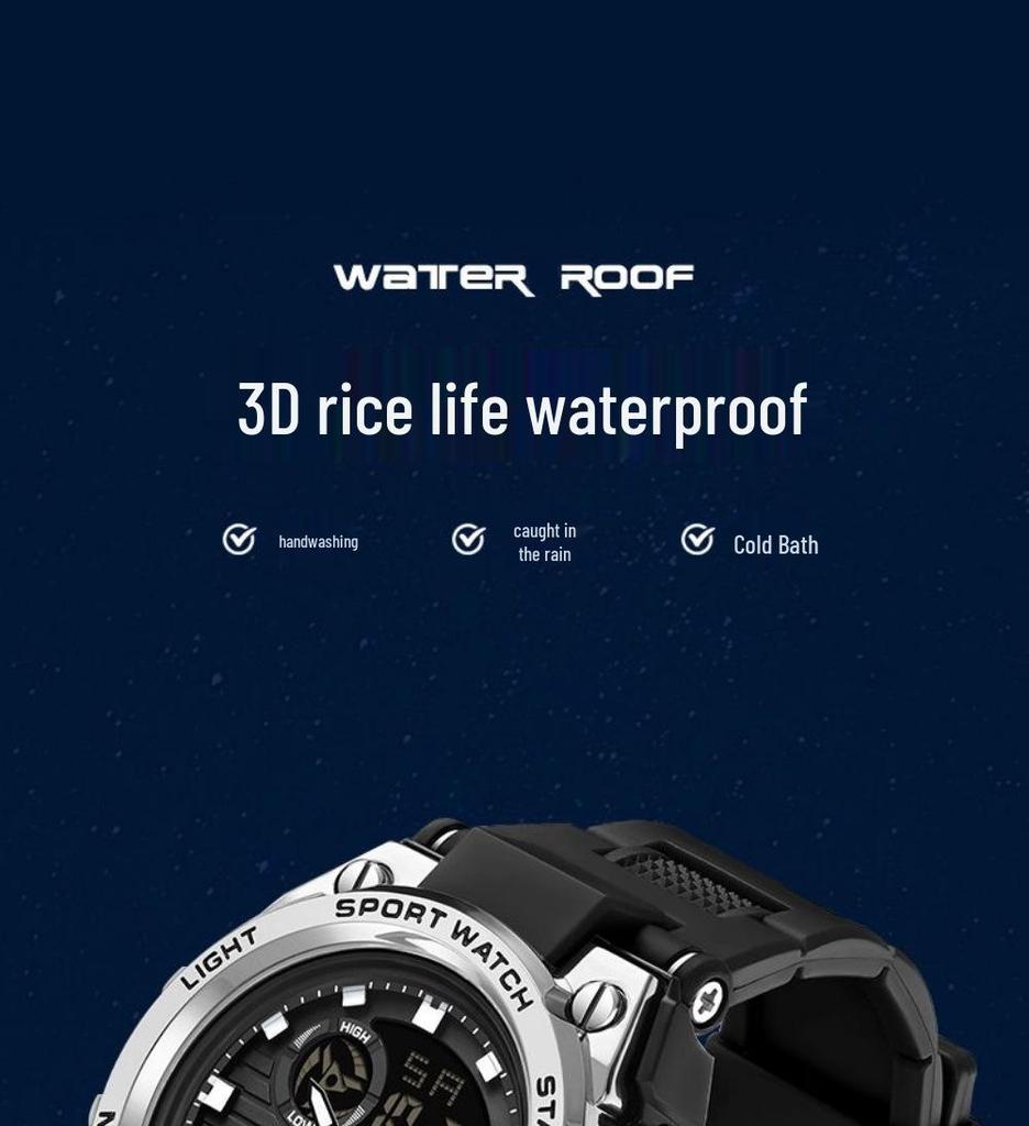 Men's Korean Style Multifunctional Outdoor Sports Luminous Dual Display Electronic Watch