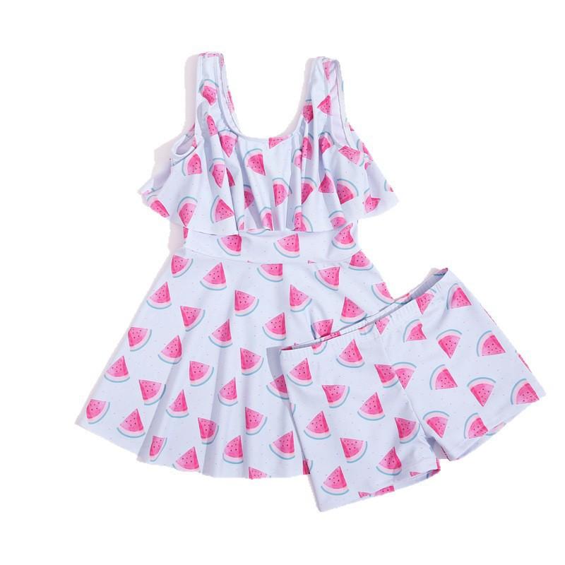 Girls Swimsuit With Floral Print Flutter Sleeves Ruffled Skirt Hem Built-in Safety Briefs Soft Skin-Friendly Design