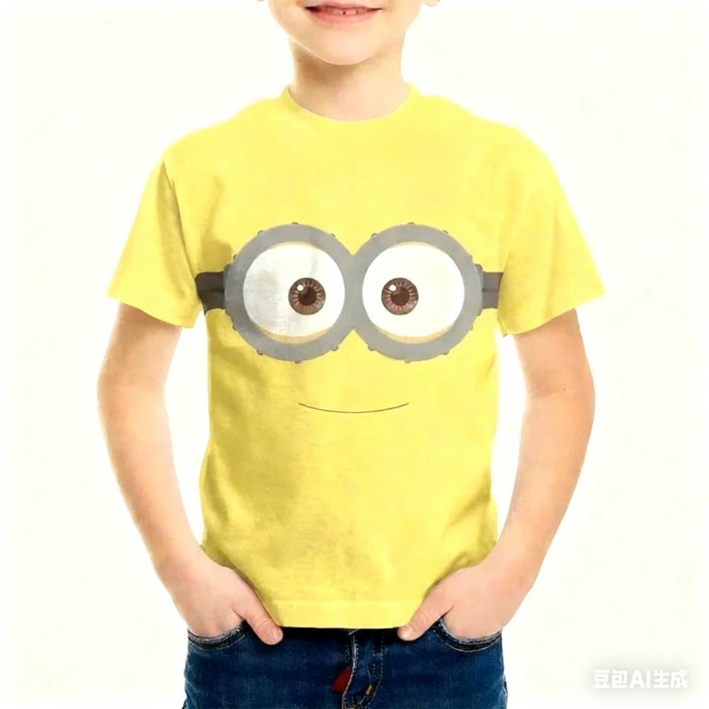 2026 Nová série Mimoňů Dres Kreslený vzor Venkovní sportovní oblečení Ležérní Kulatý výstřih Krátký rukáv Dětská trička