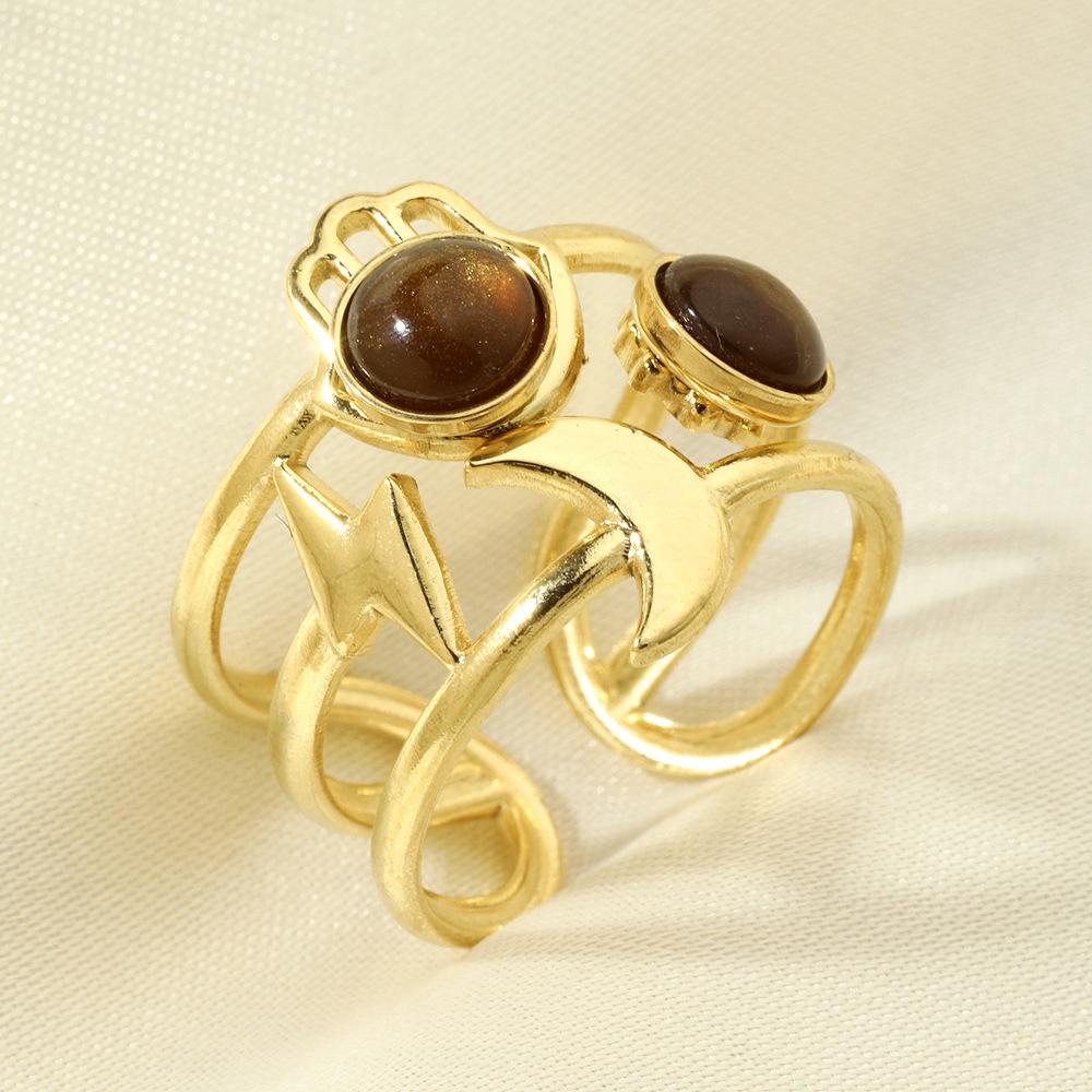 

Кольцо из нержавеющей стали с гидравлической инкрустацией круглым камнем «кошачий глаз», открытое кольцо, ниша, высококачественные ювелирные изделия из титановой стали. Average Size коричневый