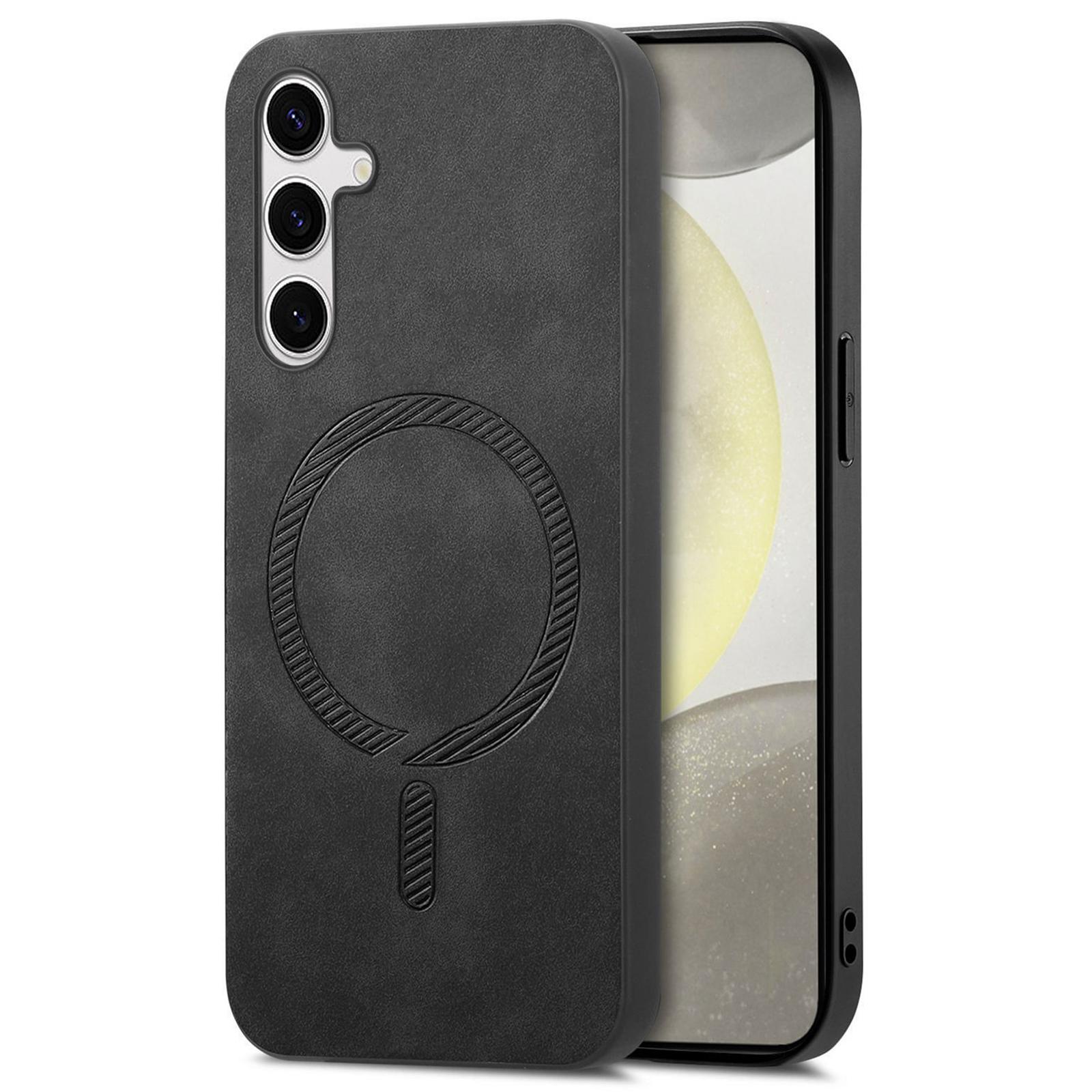 

For Samsung Galaxy S24+ Leather Back Case Compatible with MagSafe Skin-touch Phone Cover Black