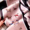 Womens Pink Silk Scarf Long Satin Shirt Horse Print Hair Band