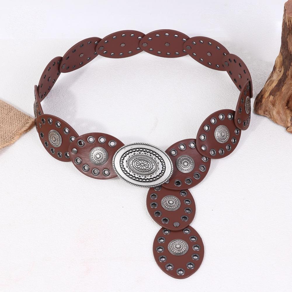 Steampunk Wide Waist Belt Gold Studded Vintage Western Belt Pu Leather Waistband Cowboy Large Round Buckle Belt For Themed Party