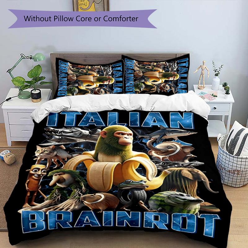 3pcs Italian Brainrot characters8 pattern bedding set duvet cover set includes duvet cover &pillowcases, perfect all season bedroom decoration & gift