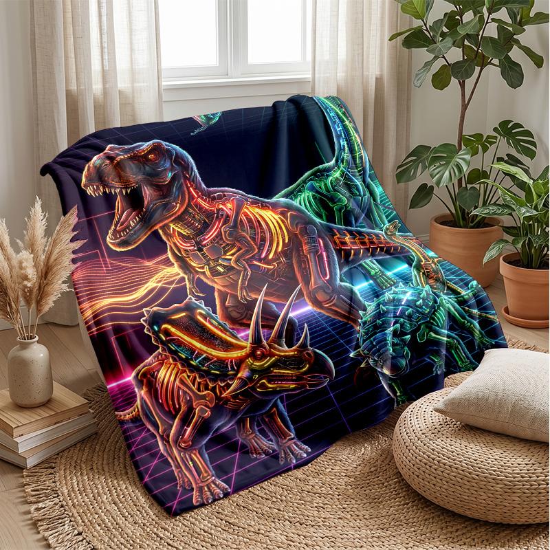Neon Dinosaur Storm Theme blanket Lightweight Warm Flannel Blanket Decorative Throw Blanket for Home Decoration