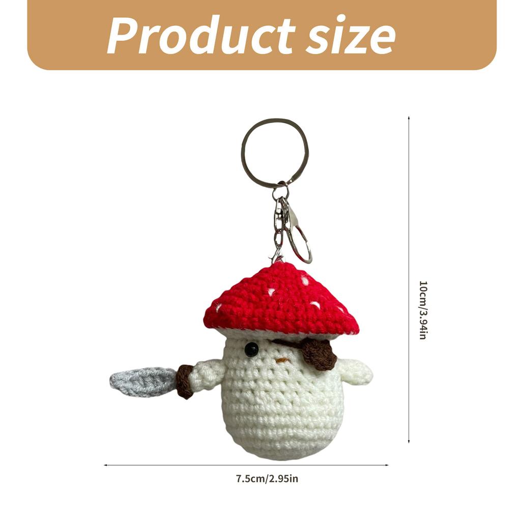 Pirate Mushroom Pendant Keychain for Decoration Handmade Crochet Doll Keyring Bag Accessories for Craft Enthusiasts