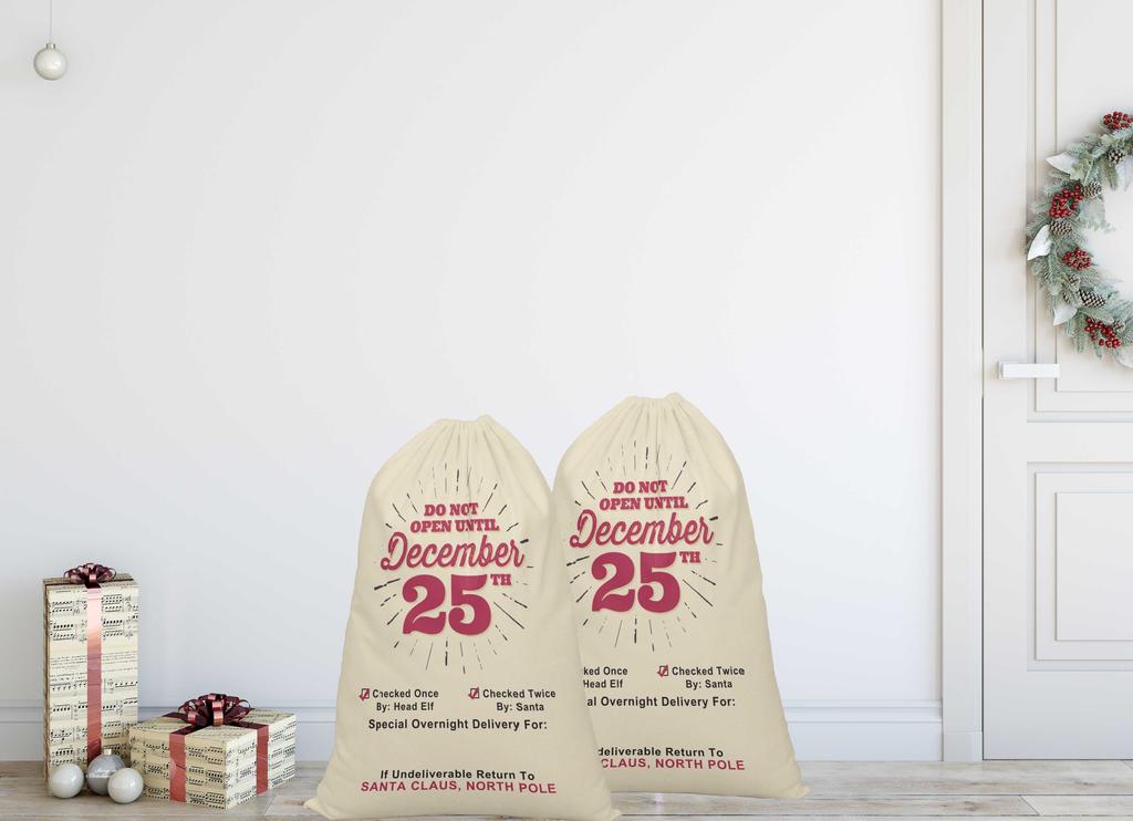 Printtoo 2 Pcs Large Santa Sacks with Drawstring Canvas Xmas Gifts Bags for Kids Christmas 27x20 Inch